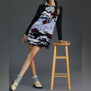 Anthropologie Maeve Scenic Mini Sweater Dress Long Sleeve Knit M
